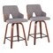 Lumisource Stella Mid-Century Modern Counter Stool In Walnut And Light Grey Fabric - Set Of 2